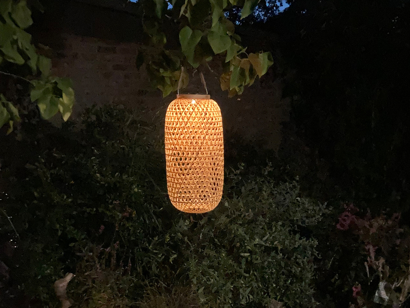 LED Solarlaterne hängend aus Bambus Korbgeflecht, Höhe 56,5cm
