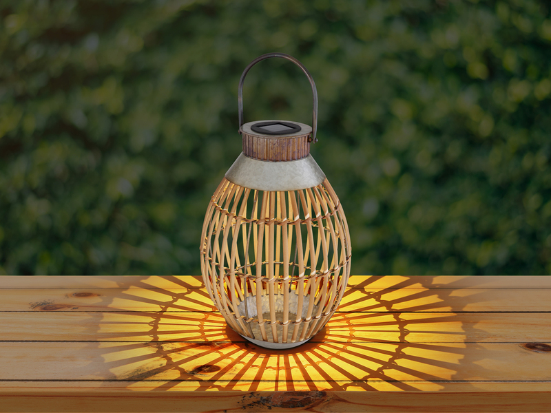 LED Solarlaterne, Bambus Korblampe, hängend oder stehend, Höhe 37,5cm
