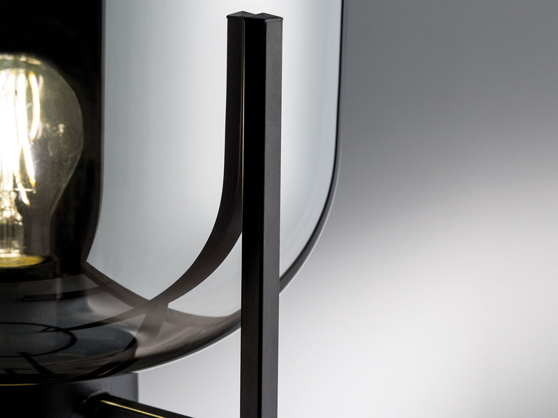 Kleine Stehlampe mit Metallfuß, Rauchglas oval & LED dimmbar - Höhe 110cm