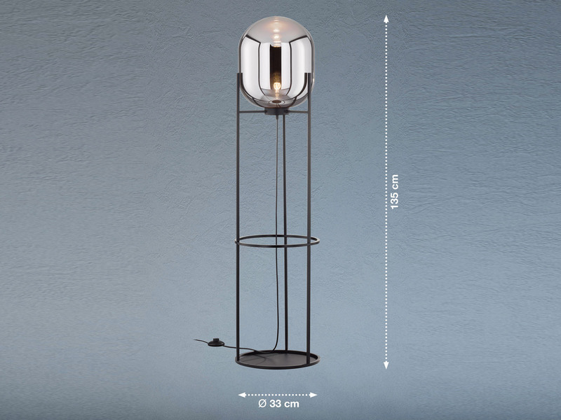 Stehlampe REGI Dreibein Tripod mit Rauchglas Glaskugel - Höhe 135cm