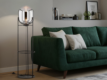 Stehlampe REGI Schwarz mit Rauchglas Glaskugel - Höhe 135cm