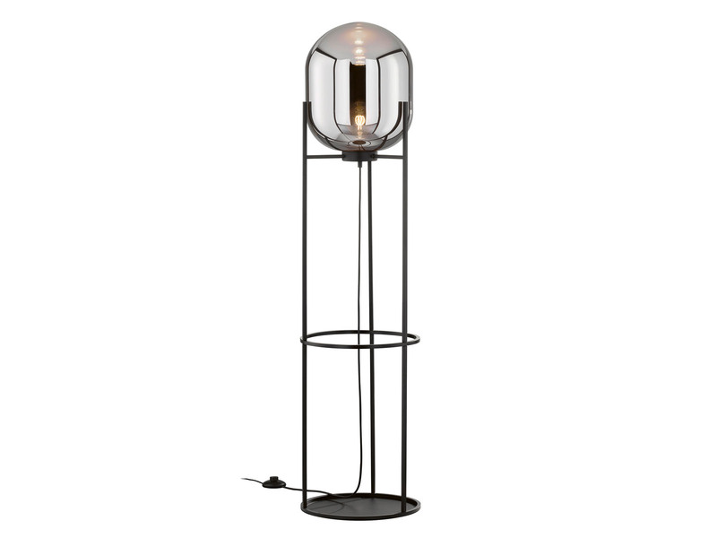 LED Stehlampe Schwarz mit Rauchglas Glaskugel - Höhe 135cm