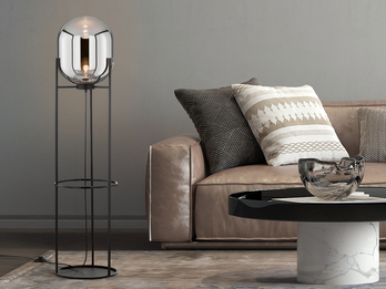 LED Stehlampe Schwarz mit Rauchglas Glaskugel - Höhe 135cm