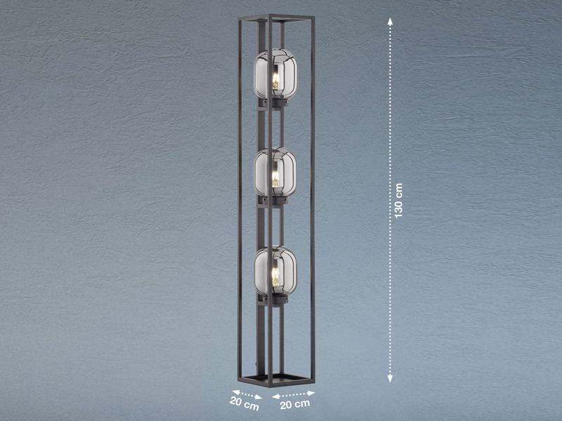 Stehlampe REGI 3flammig mit Rauchglas Glaskugeln - Höhe 130cm