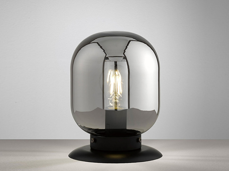 Tischlampe REGI Industrial mit Glaskugel Rauchglas - Höhe 23cm