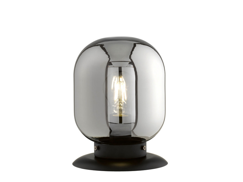 Tischlampe REGI Industrial mit Glaskugel Rauchglas - Höhe 23cm
