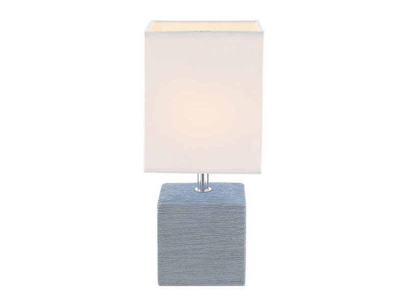 LED Tischleuchte eckig mit Keramikfuß und Stoffschirm, Grau, Höhe 29cm
