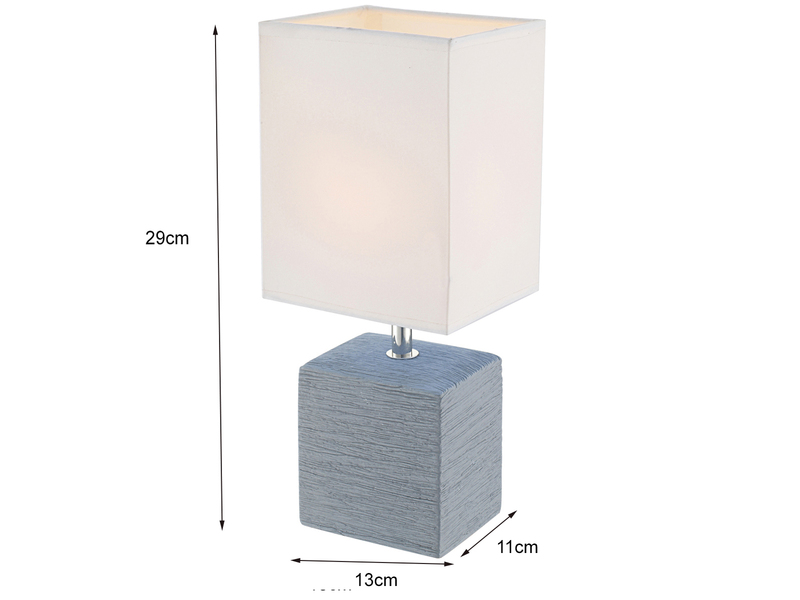 LED Tischleuchte eckig mit Keramikfuß und Stoffschirm, Grau, Höhe 29cm