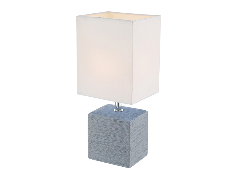 LED Tischleuchte eckig mit Keramikfuß und Stoffschirm, Grau, Höhe 29cm