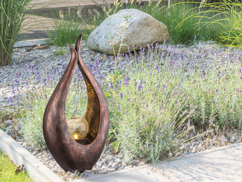 LED Solarleuchte Bodenlampe mit Cracklekugel, Bronzefarben, Höhe 50cm