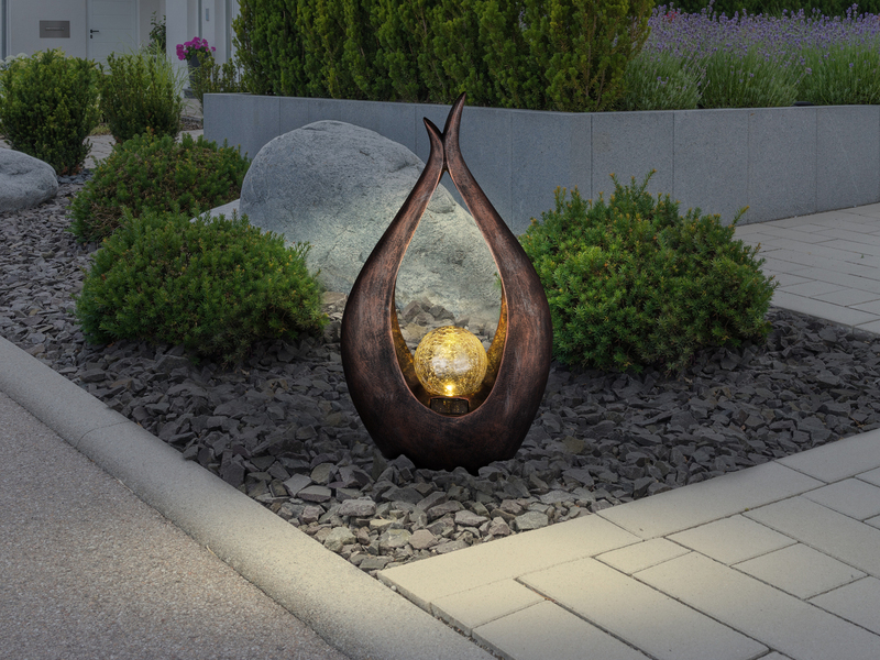LED Solarleuchte mit Kugel aus Crackleglas, Bronzefarben, Höhe 50cm