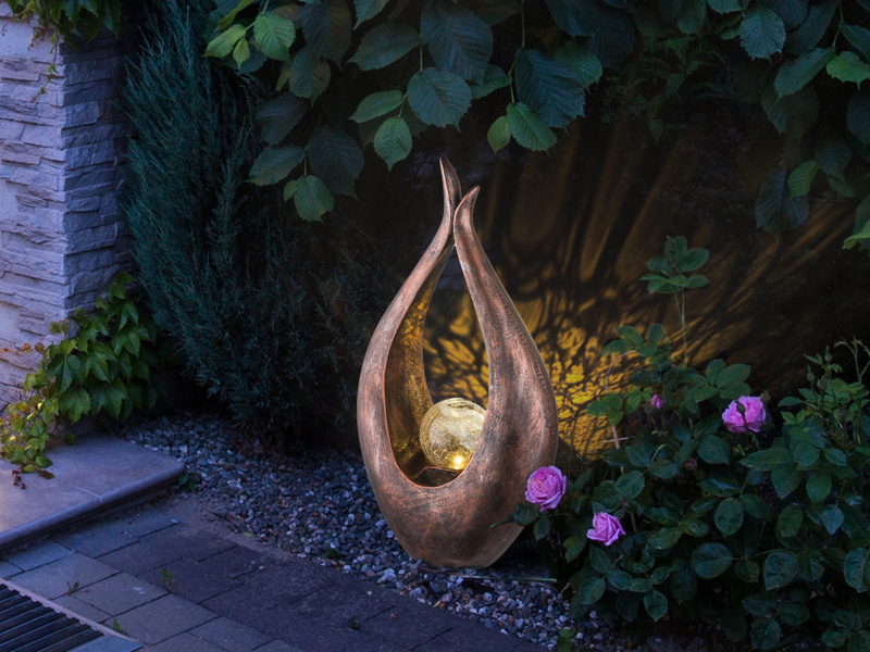 LED Solarleuchte mit Kugel aus Crackleglas, Bronzefarben, Höhe 50cm