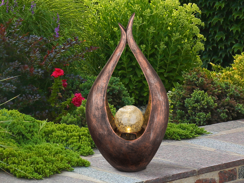 LED Solarleuchte Bodenlampe mit Cracklekugel, Bronzefarben, Höhe 50cm