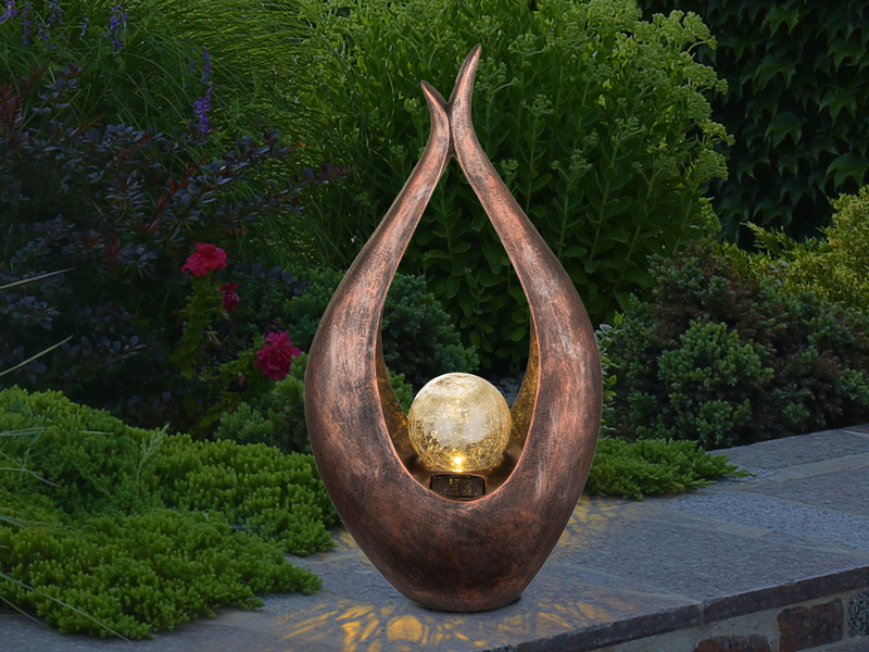 LED Solarleuchte Bodenlampe mit Cracklekugel, Bronzefarben, Höhe 50cm