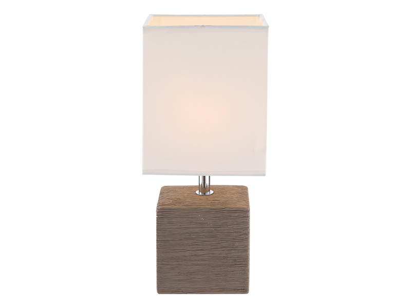 LED Tischleuchte eckig mit Keramikfuß und Stoffschirm, Braun, Höhe 29cm