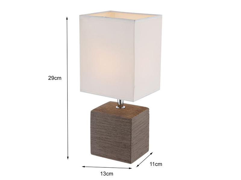 LED Tischleuchte eckig mit Keramikfuß und Stoffschirm, Braun, Höhe 29cm