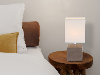 LED Tischleuchte eckig mit Keramikfuß und Stoffschirm, Braun, Höhe 29cm