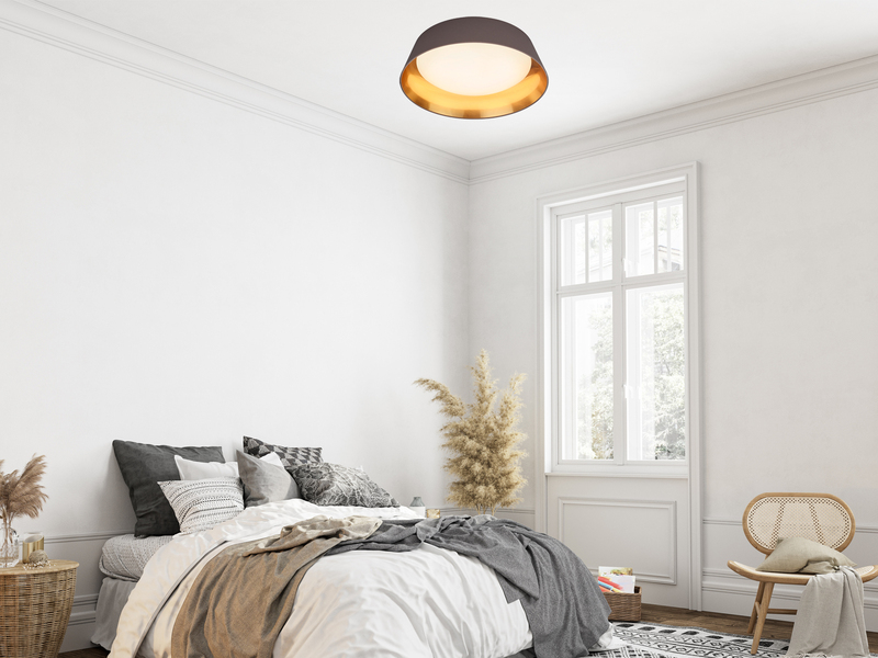 LED Deckenleuchte mit Stofflampenschirm in Braun/Gold, Ø 45cm