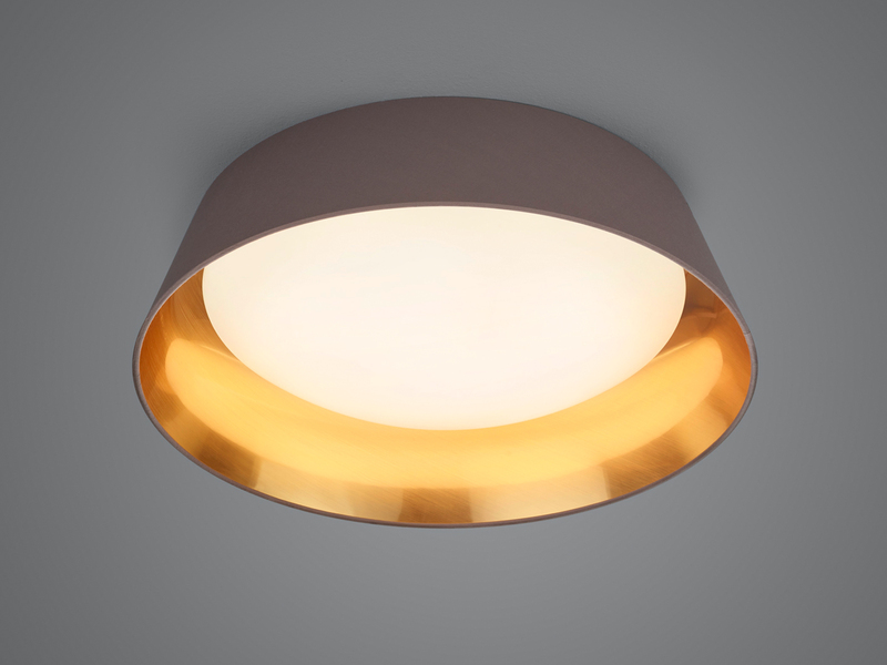 LED Deckenleuchte mit Stofflampenschirm Ø45cm in Braun/Gold