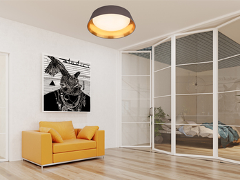 LED Deckenleuchte mit Stofflampenschirm in Braun/Gold, Ø 45cm