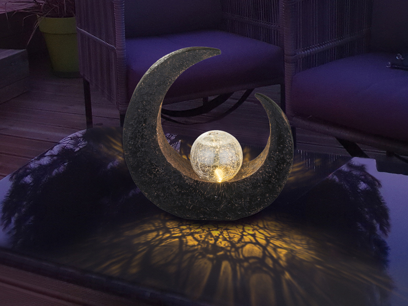 2er SET LED Solarleuchten mit Crackleglas Kugel, groß Bronze & klein Steinoptik