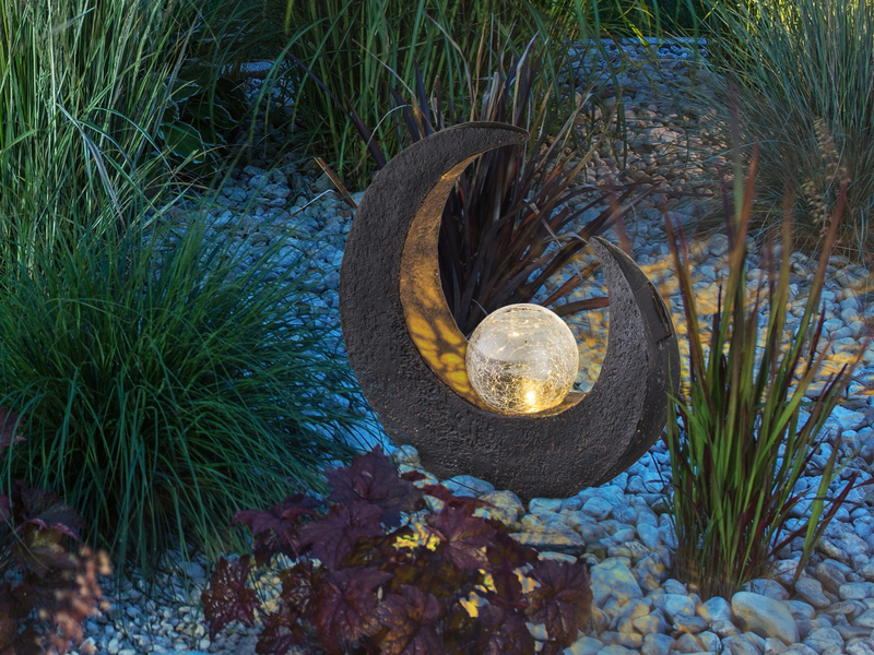 2er SET LED Solarleuchten mit Crackleglas Kugel, groß Bronze & klein Steinoptik