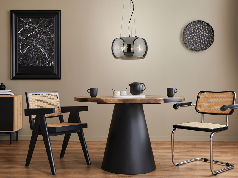 Pendelleuchte DIMA 3-flammig rund mit Lampenschirm aus Rauchglas, Ø 40cm