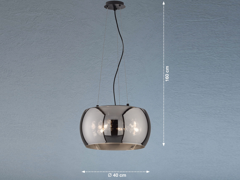 Pendelleuchte DIMA 3-flammig rund mit Lampenschirm aus Rauchglas, Ø 40cm