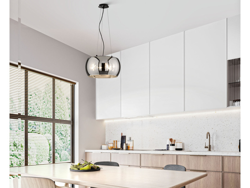 Pendelleuchte DIMA 3-flammig rund mit Lampenschirm aus Rauchglas, Ø 40cm