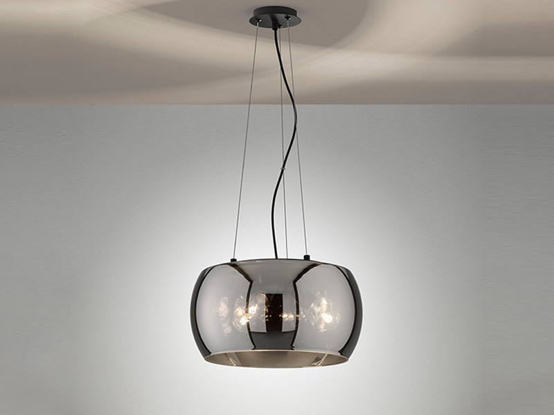 Pendelleuchte DIMA 3-flammig rund aus Rauchglas Industrial, Ø 40cm