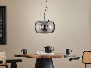 Pendelleuchte DIMA 3-flammig rund mit Lampenschirm aus Rauchglas, Ø 40cm