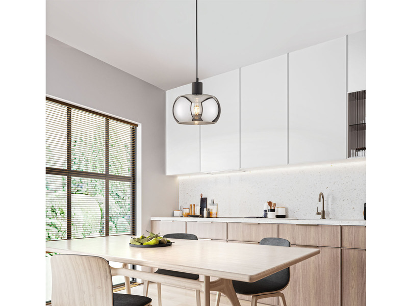 Pendelleuchte DIMA einflammig mit Rauchglas Lampenschirm, Ø22cm