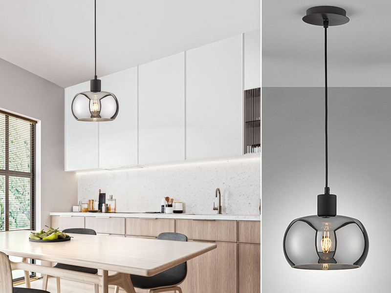 Pendelleuchte DIMA einflammig mit Rauchglas Lampenschirm, Ø22cm