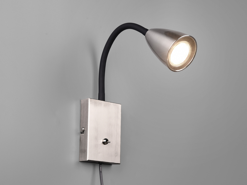 Flexible LED Leselampe, Wandleuchte mit Schalter & Stecker, Silber Höhe 23,5cm