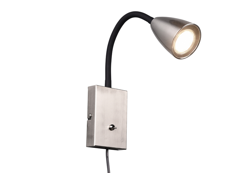 Flexible LED Leselampe, Wandleuchte mit Schalter & Stecker, Silber Höhe 23,5cm