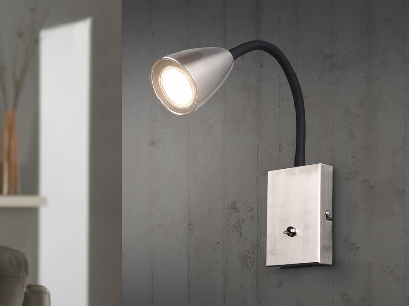 Flexible LED Leselampe, Wandleuchte mit & ohne Stecker, Silber matt