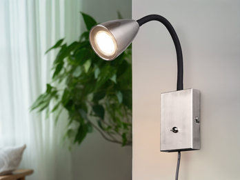 Flexible LED Leselampe, Wandleuchte mit Schalter & Stecker, Silber Höhe 23,5cm