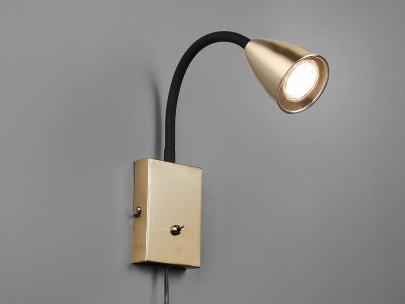 Flexible LED Leselampe, Wandleuchte mit Schalter & Stecker, Messing Höhe 23,5cm