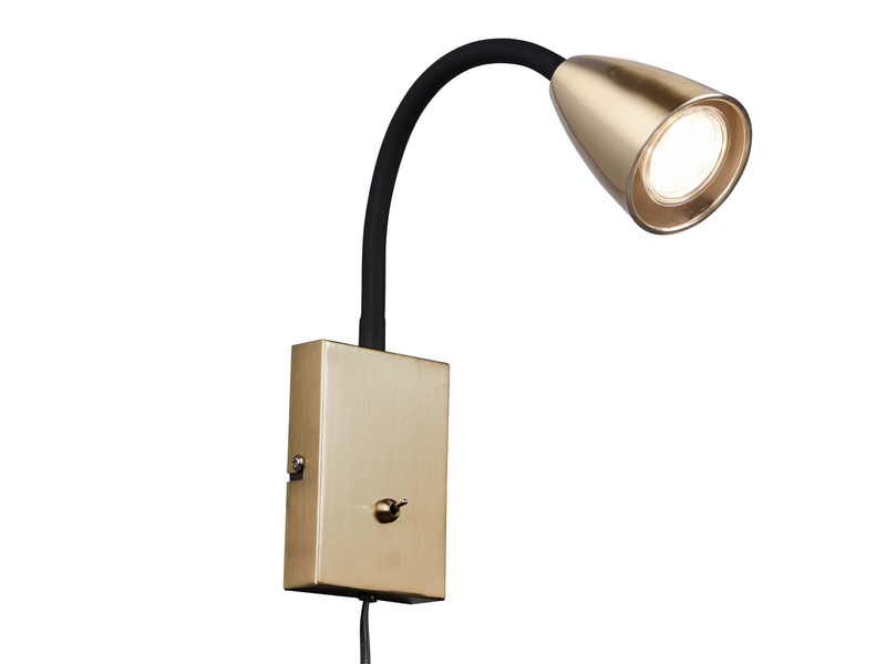 Flexible LED Leselampe, Wandleuchte mit Schalter & Stecker, Messing Höhe 23,5cm