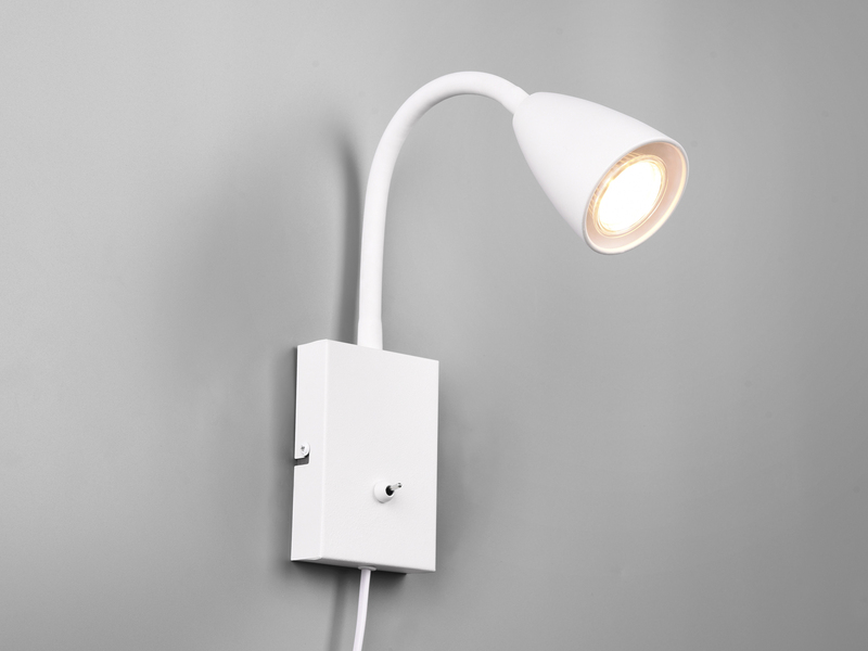 Flexible LED Leselampe, Wandleuchte mit Schalter & Stecker, Weiß Höhe 23,5cm