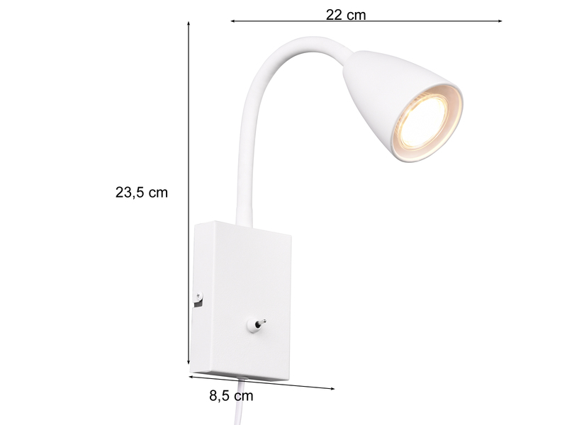 Flexible LED Leselampe, Wandleuchte mit Schalter & Stecker, Weiß Höhe 23,5cm