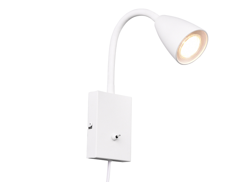 Flexible LED Leselampe, Wandleuchte mit Schalter & Stecker, Weiß Höhe 23,5cm