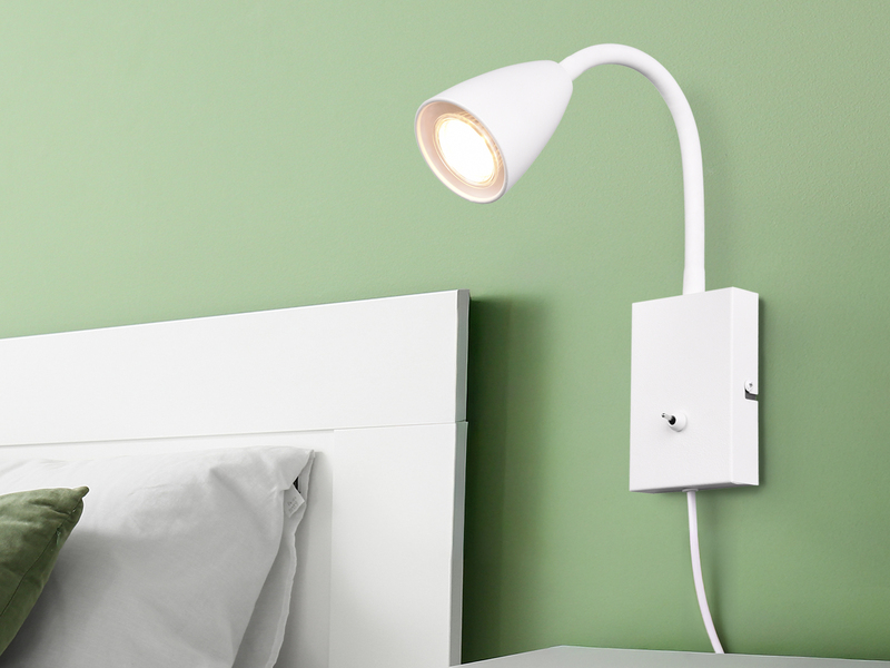 Flexible LED Leselampe, Wandleuchte mit Schalter & Stecker, Weiß Höhe 23,5cm