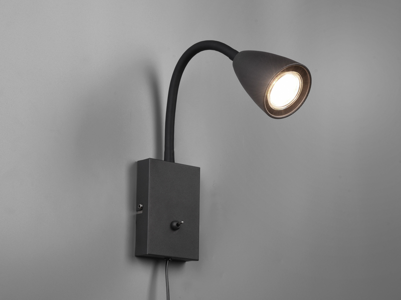 Flexible LED Leselampe, Wandleuchte mit Schalter & Stecker, Schwarz Höhe 23,5cm