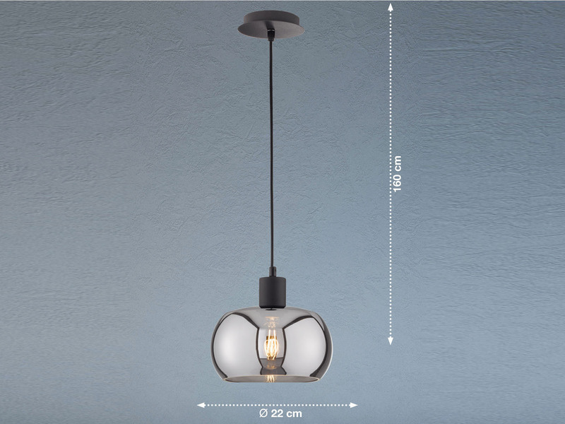 LED Pendelleuchte einflammig rund aus Rauchglas Industrial Ø 22cm