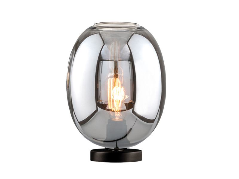 Tischlampe NAYLA Industrial mit Glaskugel Rauchglas - Höhe 27cm