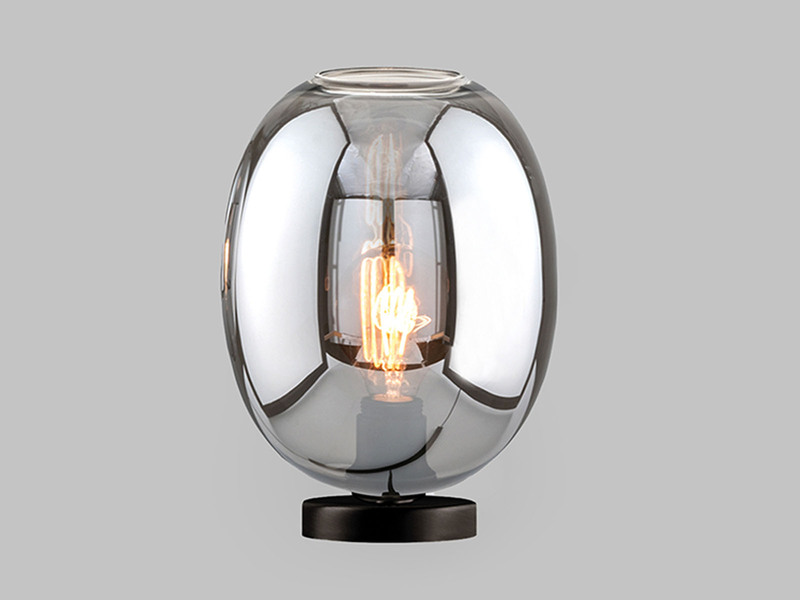 Tischlampe NAYLA Industrial mit Glaskugel Rauchglas - Höhe 27cm