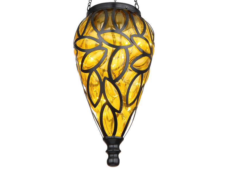 LED Solarlaterne Hängeleuchte, Lampenschirm amber, Höhe 50cm