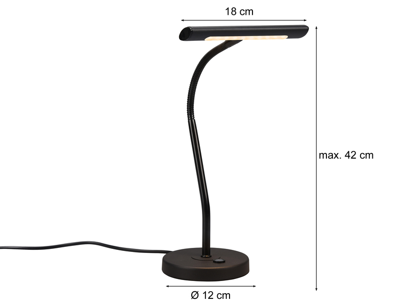 Flexible LED Schreibtischleuchte CURTIS Schwarz matt, 4-Stufen Dimmer