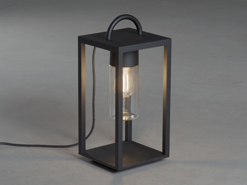 LED Bodenlaterne Schwarz aus Stahl mit Klarglas, Höhe 45,5cm